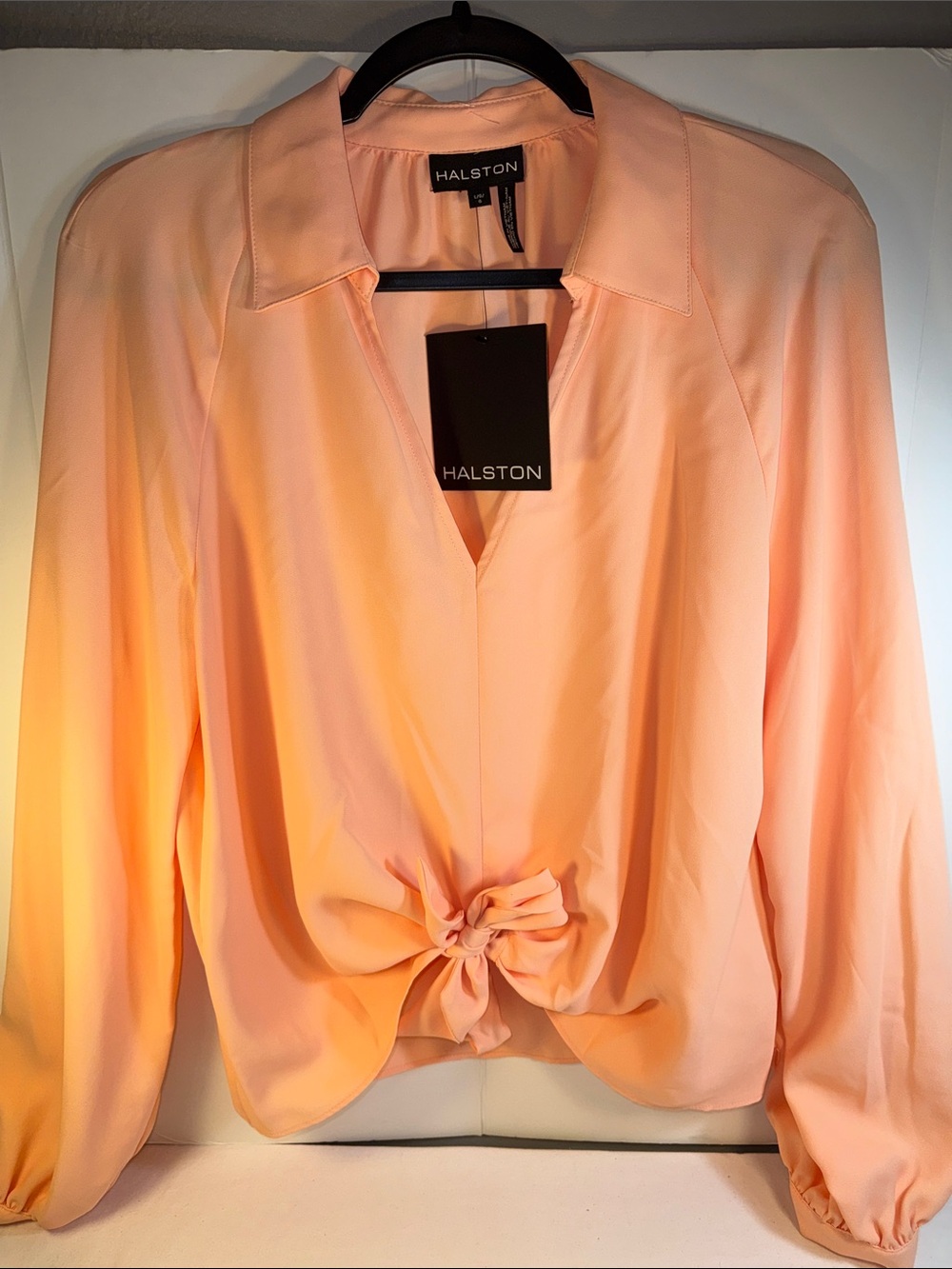 Halston Heritage Peach Tie-Front Long-Sleeve Blouse